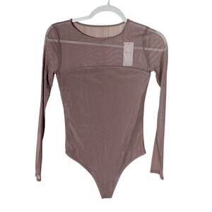 Abercrombie & Fitch Long Sleeve Mesh Bodysuit Brown Size Small NEW